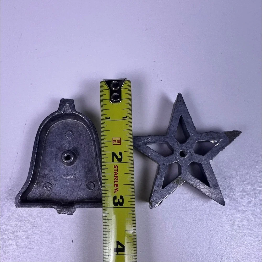 Vintage Japan Cast Metal Rosette Iron Molds Bell and Star Shapes Set of 2 Silver